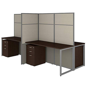 Bush Business Furniture Easy Office 4 Person Cubicle Desk with File Cabinets, 66H Panels - 60Wx60H, Mocha Cherry