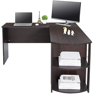 BJYX L-Shaped Computer Desk Corner Home Office Workstation Large Laptop Table Shelves