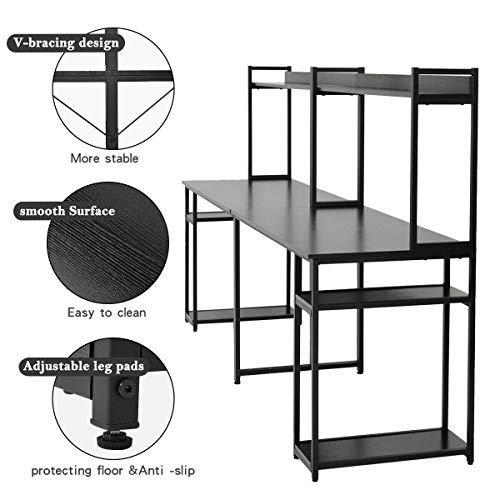 78" 2 Person Computer Desk Double Workstation Home Office Writing Desk W/Shelf (Color : Black)