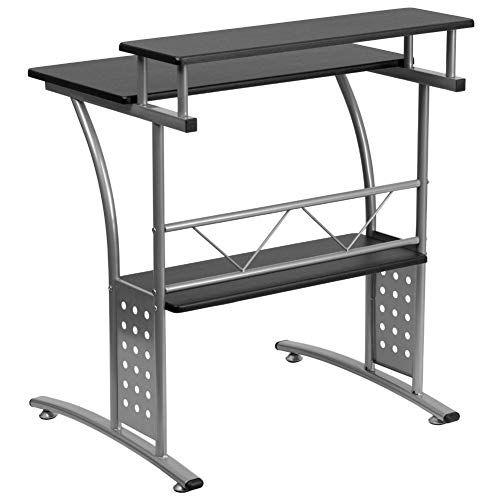 Flash Furniture Clifton Computer Desk - Black Home Office Desk - Raised Monitor Shelf - Perforated Side Paneling