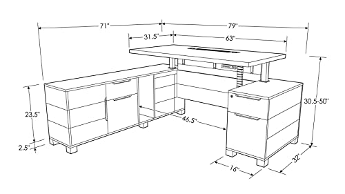 Zuri Furniture Ford Executive Modern Adjustable Height Desk with Left Return and Filing Cabinets - Black Oak
