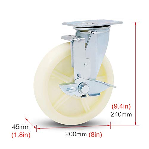 VKEID Heavy Duty Swivel Plate Casters Wheels for Furniture Table Trolley - 200mm/8in