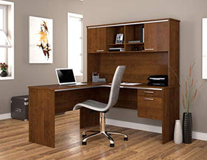 Bestar L-Shaped Desk with Dual Half Pedestal and Hutch - Flare