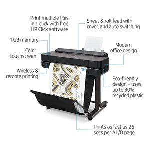 HP DesignJet T650 24-inch Color Large Format Plotter Printer with 2-Year Warranty Care Pack, Black