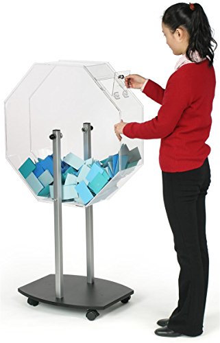 Floor-Standing Raffle Drum with Locking Wheels, 53 inches Tall - Clear Acrylic Wheel with Black MDF Base