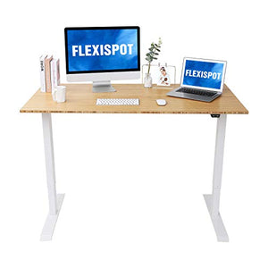 Flexispot Adjustable Desk, Electric Standing Desk Sit Stand Desk, 55 x 28 Inches Whole-Piece Bamboo Desk Top Home Office Table Stand up Desk (White Frame+Bamboo Top)
