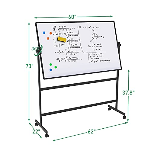 60”x36”Dry Erase Board with Stand,Adjustable Height Double-Sided Magnetic Whiteboard with Beside Stopper,Rolling Whiteboard with White Aluminium Frame ,A Great Partner on Office,Classroom,Salon
