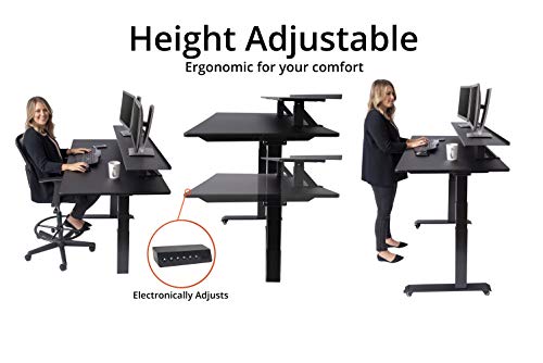 Split Top Electric Stand Up Desk (Black Shelves) (60", Black Frame/Black Top)