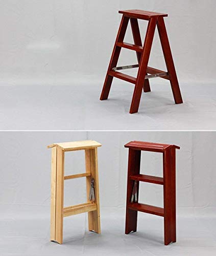 LUCEAE Solid Wood Folding Step Stool, 3 Steps, Wide Tread Surface, Portable Home/Kitchen/Garden Tool