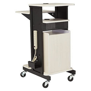 Oklahoma Sound Premium Plus Steel AV Presentation Cart with Storage Cabinet, Ivory/Black