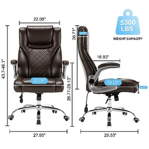 Seevoo Executive Office Chair - High Back Swivel Computer Desk Chair with Adjustable Lumbar Support and Flip-Up Arms - Brown PU Leather