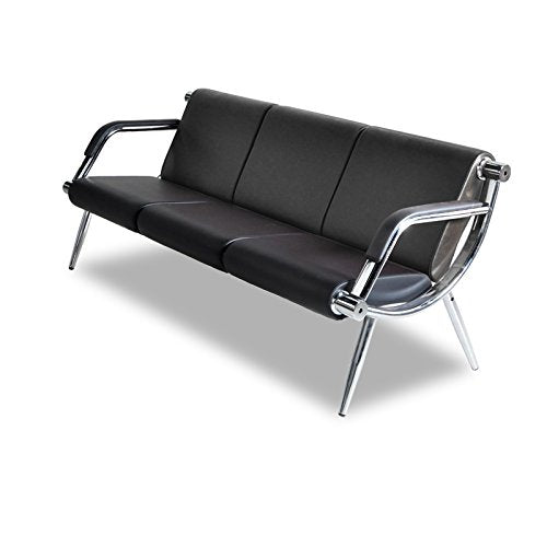 BORELAX 3-Seat Office Reception Chair PU Leather Waiting Room Bench Visitor Guest Sofa Airport Clinic Black