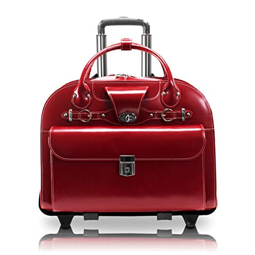McKlein, W Series, Roseville, Top Grain Cowhide Leather, 15" Leather Fly-Through Checkpoint-Friendly Patented Detachable -Wheeled Ladies' Laptop Briefcase, Red (96646)