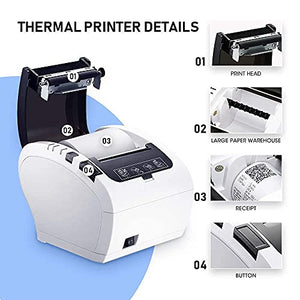 MUNBYN POS Printer and Cash Drawer, 80MM USB Network Thermal Receipt Printer, Fit with 16" White Cash Register Drawer Box