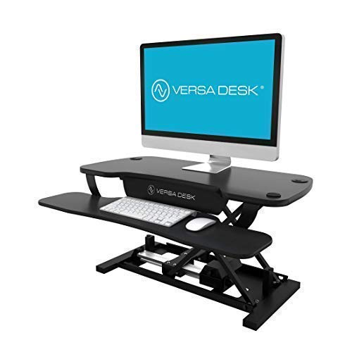 VersaDesk Power Pro - 36" Electric Height-Adjustable Desk Riser - Sit to Stand Desktop with Keyboard and Mouse Tray - Black