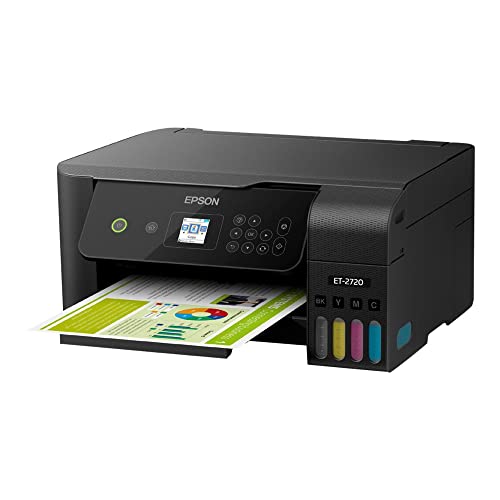 Epson EcoTank ET-2720 All-in-One Wireless Color Inkjet Printer, Black - Print Scan Copy - 10.5 ppm, 5760 x 1440 dpi, Voice Activated, Borderless Photo Printing, 8.5 x 11.7, Ethernet