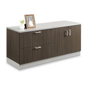 NBF Signature Series Esquire Storage Cabinet and Lateral File - Driftwood Laminate/Silver Kickplate