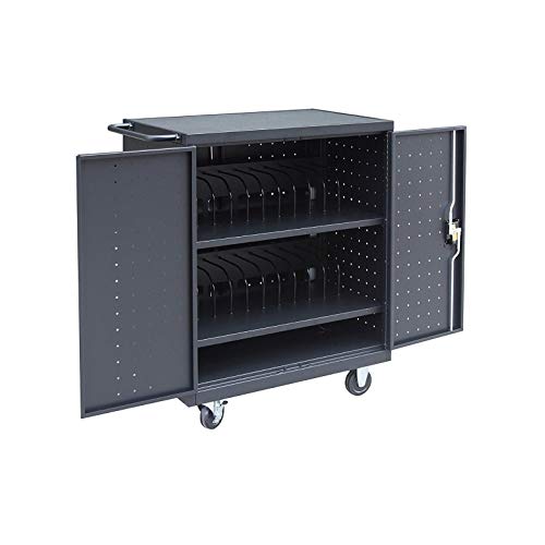 Pearington 24 Device Mobile Charging and Storage Cart for iPads, Chromebooks and Laptop Computers, Up to 15-Inch Screen Size, Surge Protection, Front & Back Access Locking Cabinet