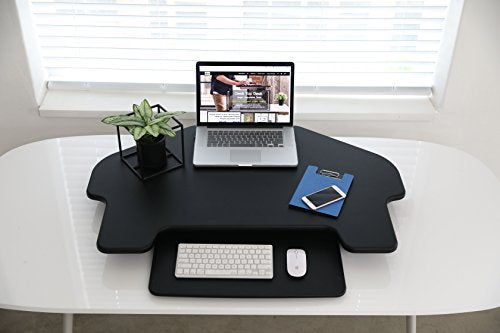 DTD - Height Adjustable Standing Desk Riser with Sliding Keyboard Tray, for Cubicles - Cube Corner, 41-inch, DTD-C-MBK-SK-AMZ