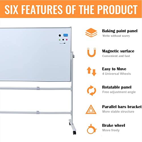 White Board Dry Erase 72" X 36" Large Adjust Rolling Double Sided Whiteboard on Wheels Dry Erase Board with Stand Reversible Magnetic for Home Office Classroom(72" x 36", White)