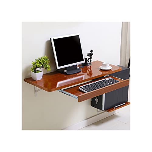 Wood Drop-Leaf Table Desk Wall Mount Writing Desk with Keyboard Tray and Host Support Wall Hanging Computer Table Home Office Desk Workstation