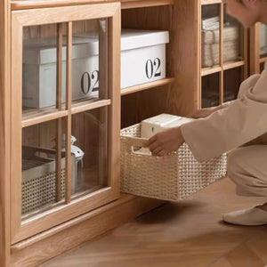 LCARS Solid Wood Floor-to-Ceiling Bookshelf with Sliding Door Cabinet