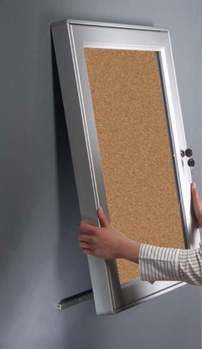 Premium Cork Bulletin Board for Outdoor Use with Locking Door 9 X (8-1/2" X 11") Silver Aluminum, Weatherproof
