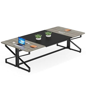 LITTLE TREE 8FT Conference Table, Modern Rectangular Meeting Room Table - Grey & Black