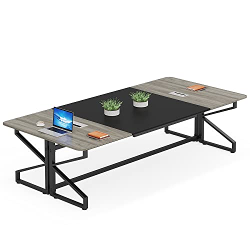 Tribesigns 8FT Conference Table with Cable Grommet, 94.48L x 47.24W x 29.52H Inch, Gray and Black