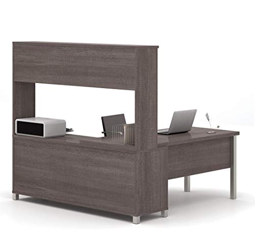 Bestar Pro-Linea L-Desk with Hutch, Bark Grey