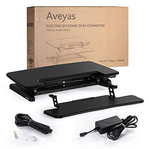 Aveyas Electric 32" Motorized Standing Desk Converter, Height Adjustable Sit to Stand Riser with Dual Monitor Lift