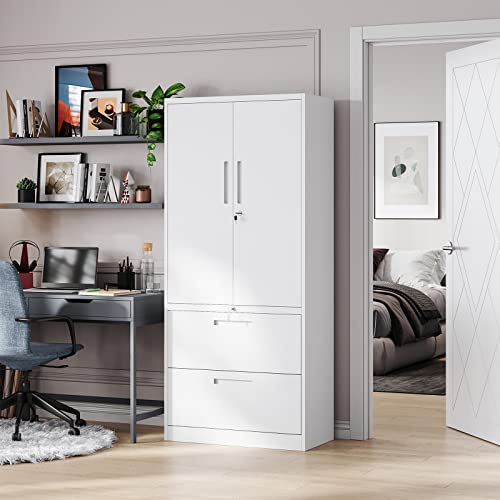PEUKC 2-Drawer Metal File Cabinet with Lock, White - Legal/Letter/A4 Size