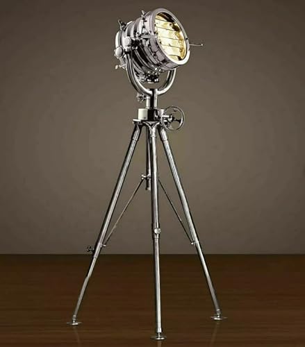 Generic Vintage Marine Nautical Industrial Spotlight Floor Lamp Tripod Stand Hollywood Floor Lamp