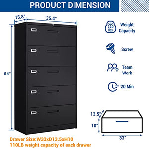 Fesbos 5 Drawers Lateral File Cabinet with Lock - Metal Steel Filing Cabinet for Home Office