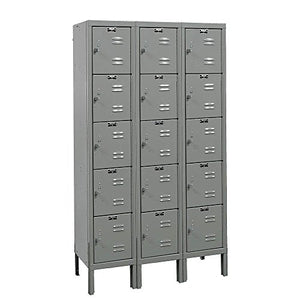 Hallowell Premium Box KD Metal Locker, 3-Wide Grouping, 5 Tier, 66" Frame Height, Gray
