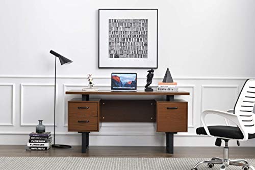 Computer Home Office Desk with 3 Drawers and File Folder Storage 59'' Writing Study Table with Stable Metal Base Walnut