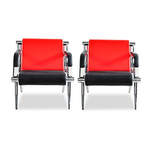 BORELAX 2Pcs Office Reception Chair Waiting Room Visitor Guest Sofa Seat Orange Red and Black PU Leather