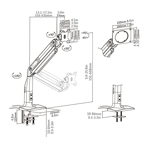 zlw-shop Single Monitor Stand Arm Gas Spring Monitor Desk Mount Stand with Dual USB Ports Heavy Monitor Mount for 17"-49" Screen, Hold Up to 39.6lbs
