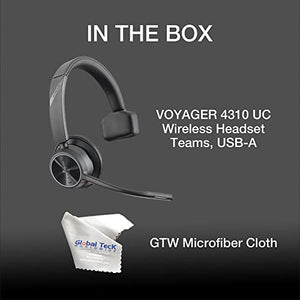 Global Teck Worldwide Poly Voyager 4310 Plantronics UC Wireless Bluetooth Mono Headset (USB-A) Teams - Bundled w/ Microfiber - Compatible Deskphone, PC/Mac - Zoom, RingCentral, Vonage