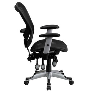 Flash Furniture Mid-Back Transparent Black Mesh Multifunction Executive Swivel Chair with Adjustable Arms