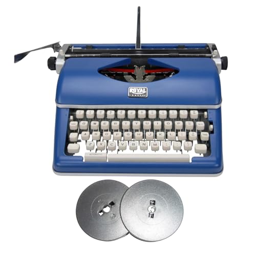 Royal Retro Manual Typewriter Bundle with Nylon Ribbon - Vintage Blue Design