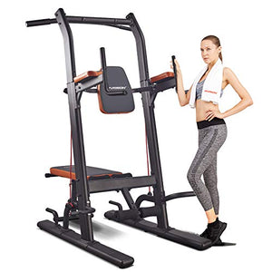 HARISON Power Tower Pull Up Bar Dip Station with Bench Press for Strength Training Home Gym Exercise Equipment