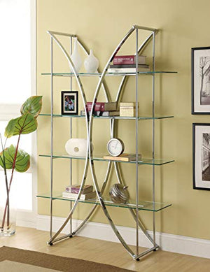 Coaster Home Furnishings X-Motif Bookcase with Floating Glass Shelves Chrome/Clear 16"D x 48"W x 72"H (910050)