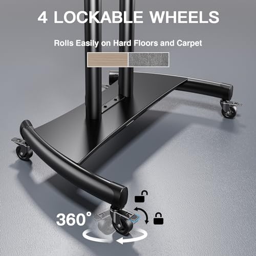 PERLESMITH Mobile TV Stand for 55-90 Inch Flat/Curved Screen TV - Height Adjustable Outdoor TV Cart with AV Shelf - UL Certified - Holds up to 200lbs