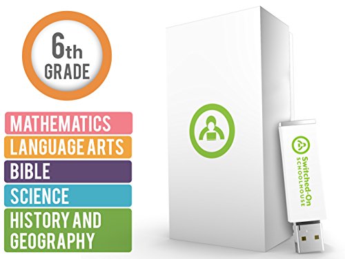 Switched on Schoolhouse, Grade 6, USB 5 Subject Set - Math, Language, Science, History, & Bible, 6th Grade Homeschool Curriculum by Alpha Omega