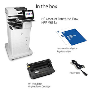 HP LaserJet Enterprise Flow MFP M636z Monochrome Multifunction Printer with High-Capacity Input Feeder, Wheeled Stand and 3-bin Stapler/Stacker (7PT01A)