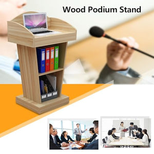 Yadlan Wooden Lectern Podium Stand with Open Storage Area