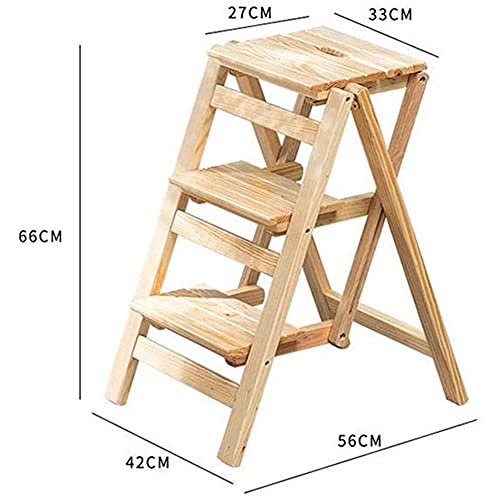 LUCEAE Folding Wooden Step Stool, 3 Steps, Non-Slip Wide Tread, Portable Adult Footstool - Black