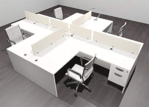 UTM Modern Acrylic Divider Office Workstation Desk Set - 4 Person, OF-CPN-FP41