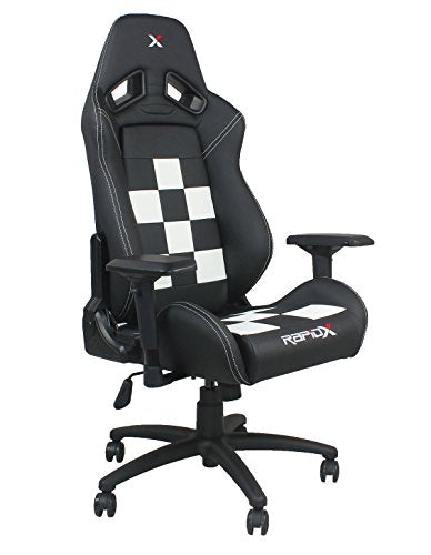 Finish Line White on Black Checkered Flag Pattern Gaming and Lifestyle Chair by RapidX